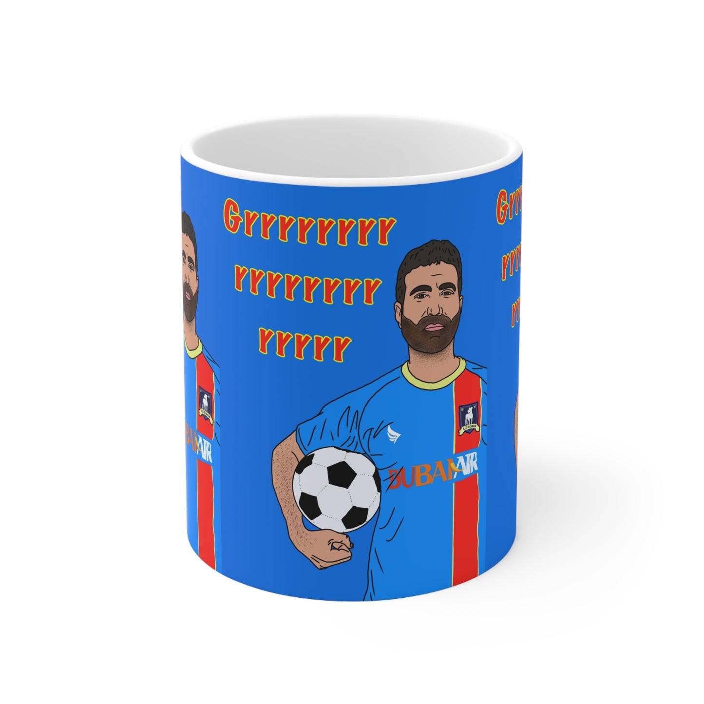 Ted Lasso Soccer Fan Mug — IllustratedRoy Kent with Ball, 'Grrrrrrrr' Graphic Coffee Cup