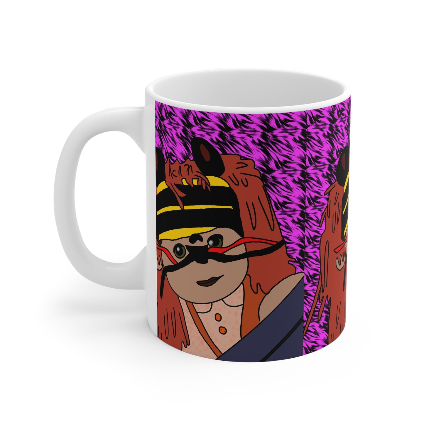 Colorful Scary TigerMug — Whimsical Illustration on Vibrant Purple Background