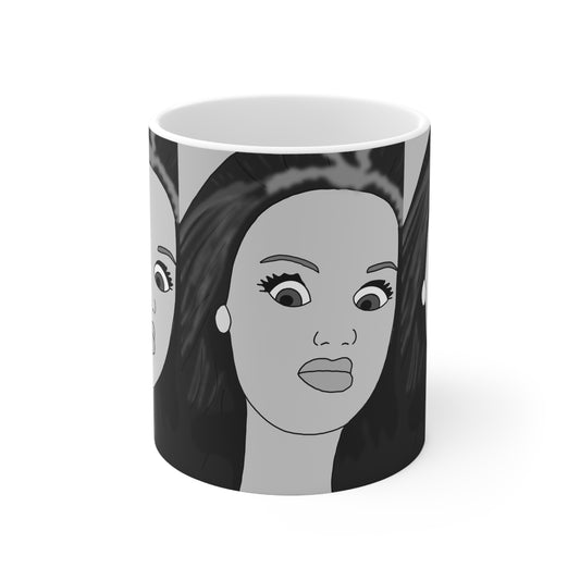 WTF face Ceramic Mug — Monochrome Pop Art Portrait Coffee Cup