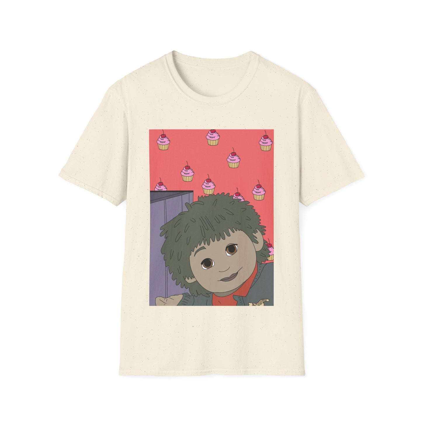 Cute Tiny Cake Character T-Shirt — Playful Cupcake Pattern Tee