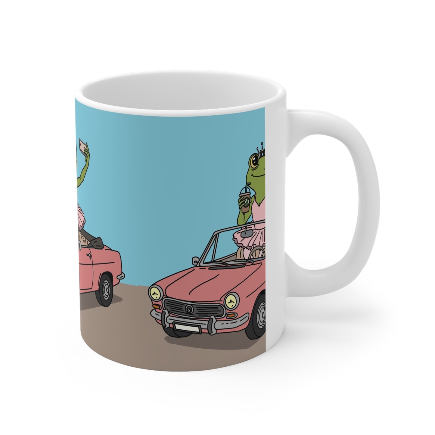 Frog Princess Selfie Mug — Cute Retro Convertible Ceramic Coffee Cup (11oz & 15oz)