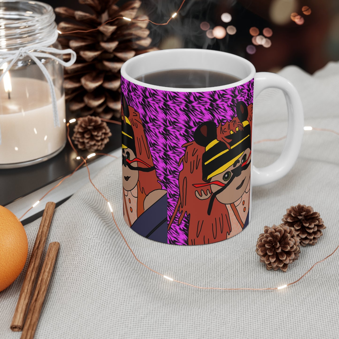 Colorful Scary TigerMug — Whimsical Illustration on Vibrant Purple Background