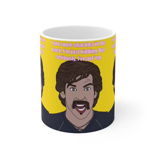 Dodgeball Ben Stiller Funny Retro Portrait with Quote “I got some shackles in the back. I’m just kidding. But seriously, I’ve got ’em”