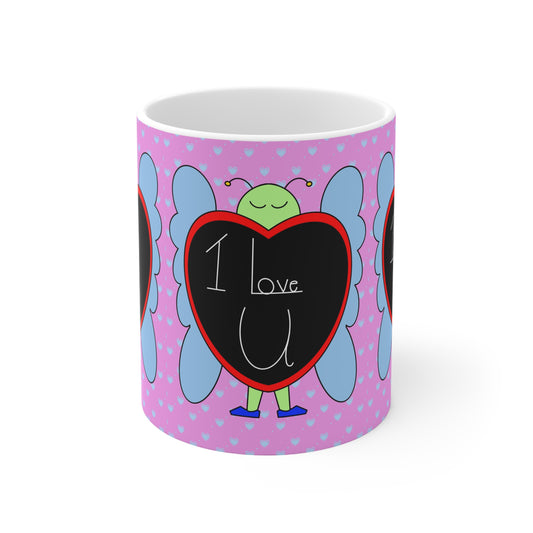 Love bug Mug — "I Love U" Chalkboard Heart Ceramic Coffee Cup