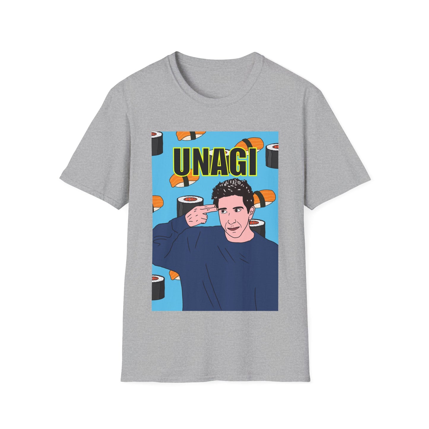 Ross Geller Friends Unagi Graphic T-Shirt — Pop Art Sushi Tee ("UNAGI")