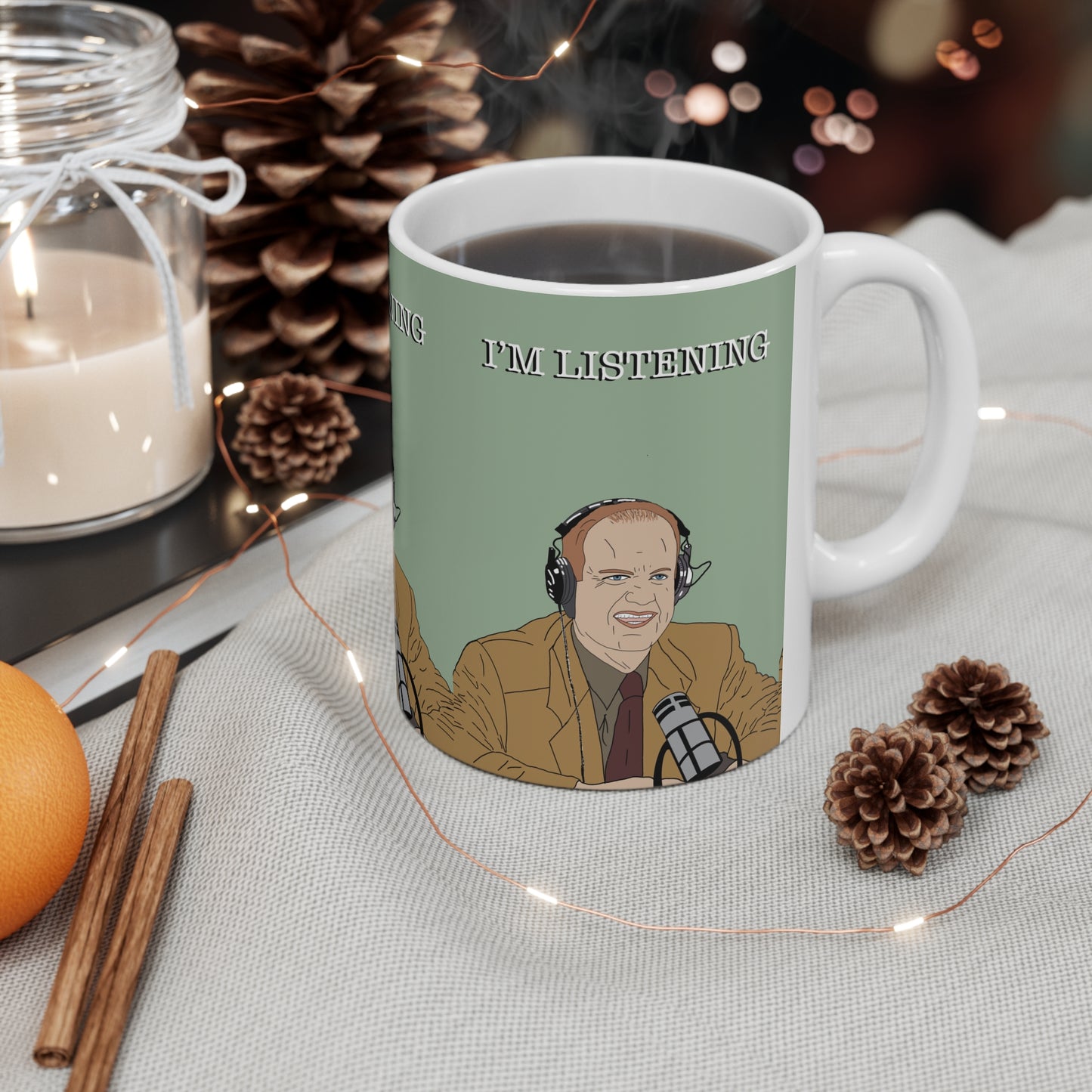 Frasier I'm Listening Coffee Mug — Retro Radio Host Ceramic Mug