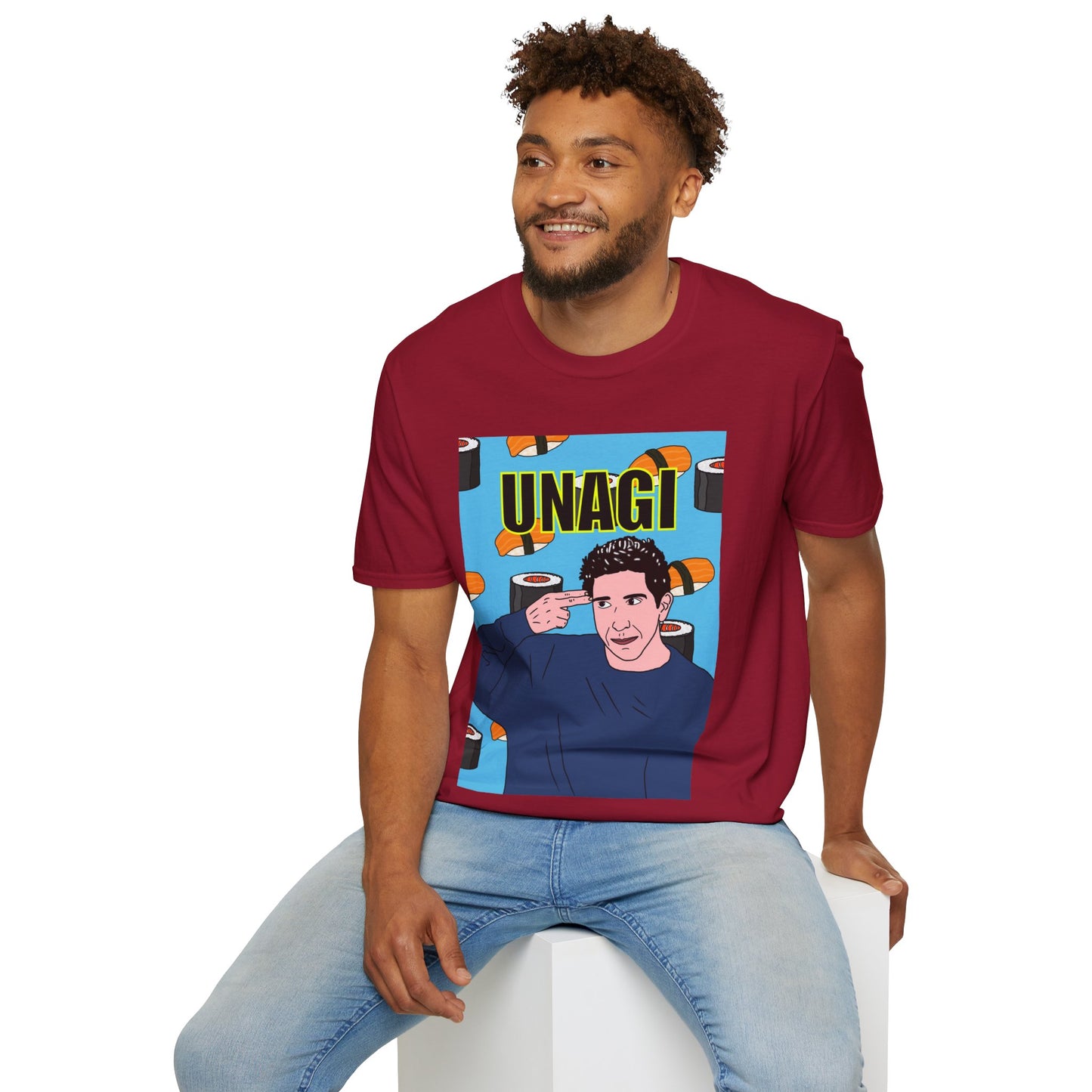 Ross Geller Friends Unagi Graphic T-Shirt — Pop Art Sushi Tee ("UNAGI")