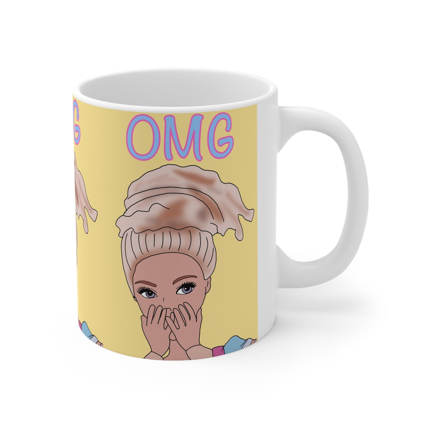OMG Blonde Girl Pattern Ceramic Coffee Mug — Cute Pop Art 11oz/15oz