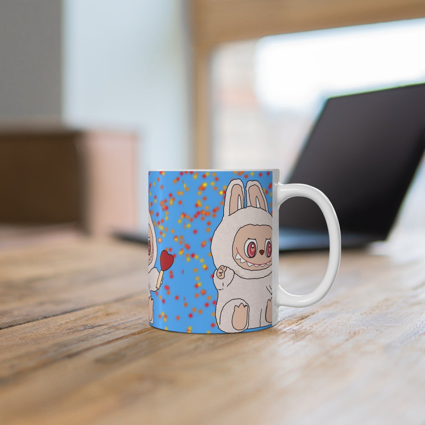 Cute Labubu Monster Mug — Heart Lollipop Ceramic Coffee Cup