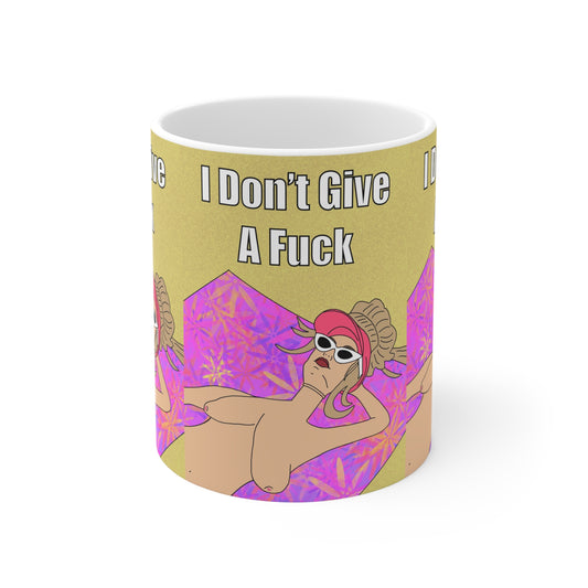 "I Don't Give A Fuck" Sunbathing Babe Graphic Mug