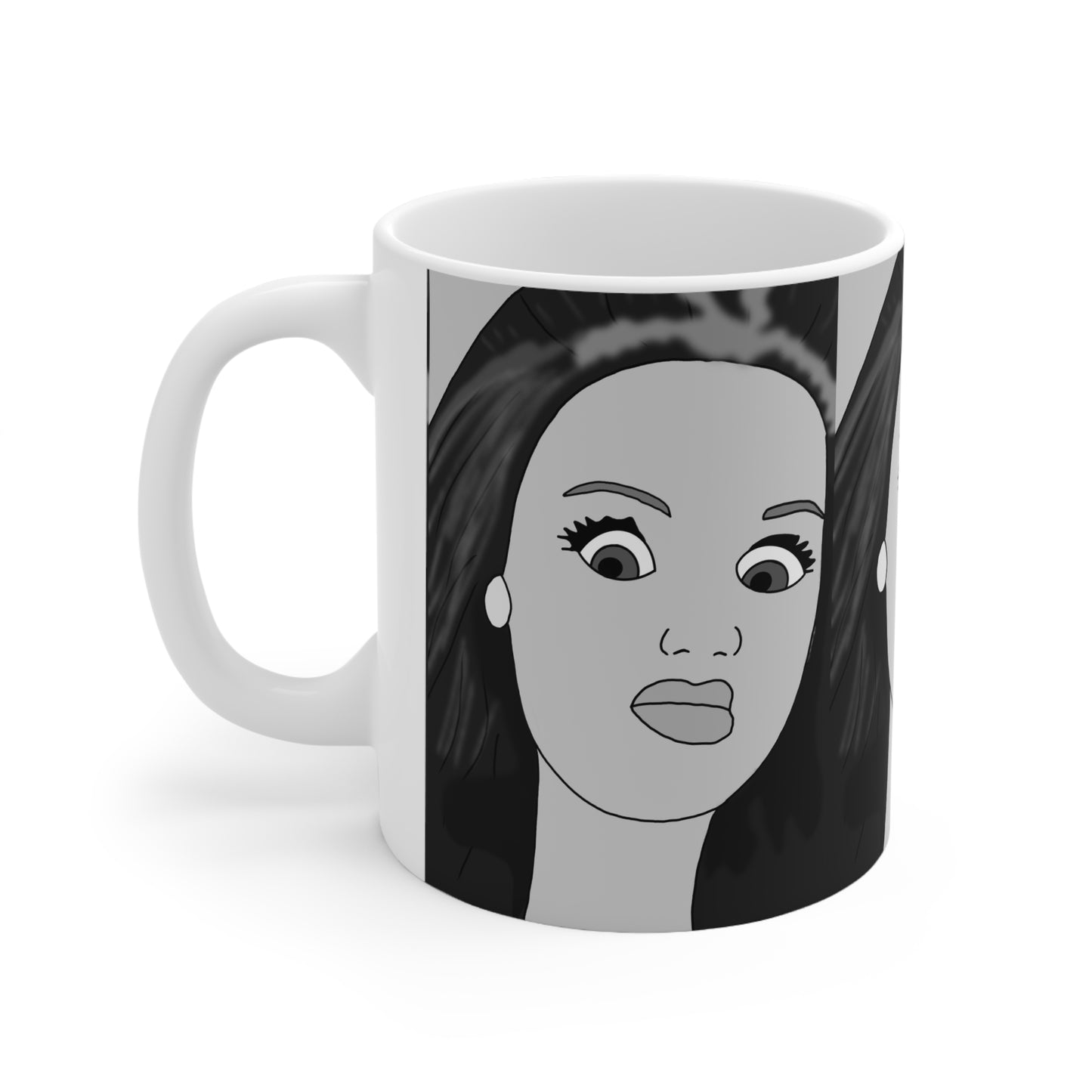 WTF face Ceramic Mug — Monochrome Pop Art Portrait Coffee Cup