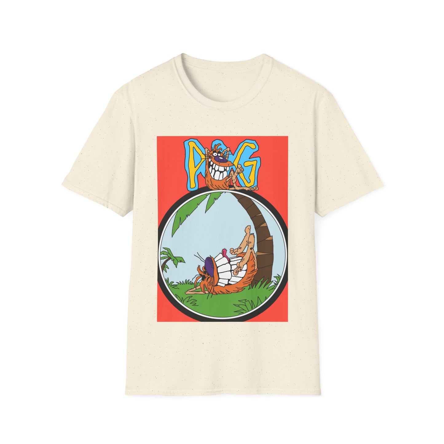 90s T-Shirt — "Pog" Graphic: Relaxing Pog in Hammock Tropical Tee