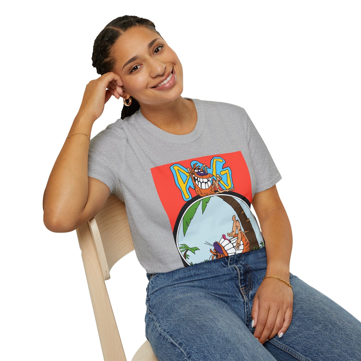 90s T-Shirt — "Pog" Graphic: Relaxing Pog in Hammock Tropical Tee