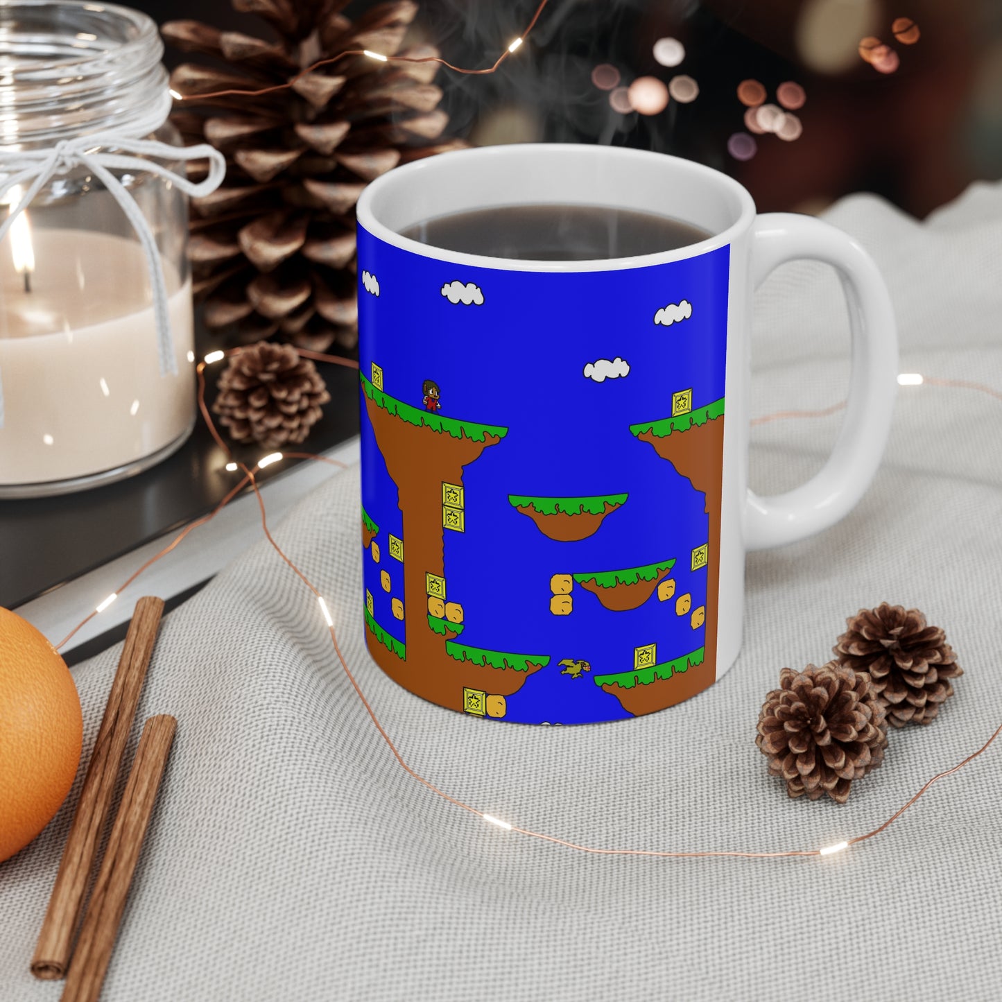 Alex The Kid Pixel Platformer Game Scene Mug — Retro 8‑Bit Floating Islands Coffee Cup (11oz & 15oz)