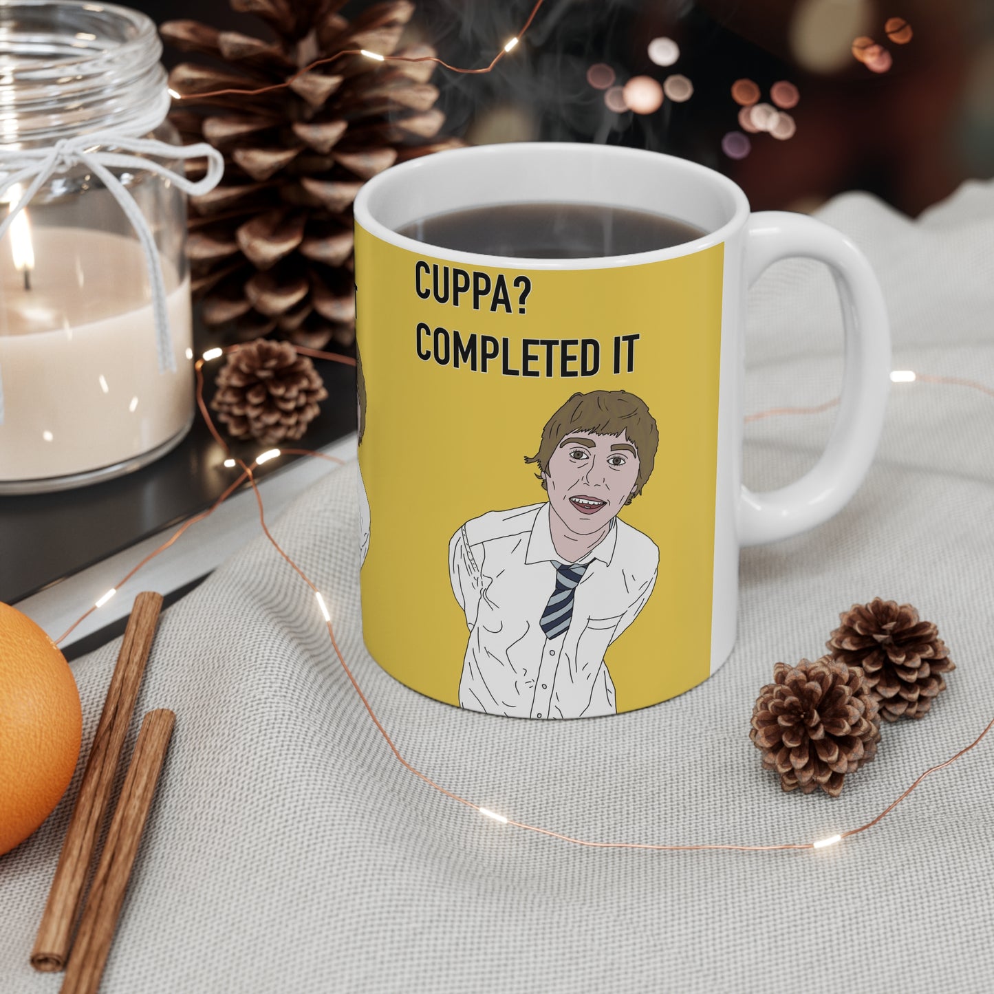 Inbetweeners Jay Cartwright "Cuppa? Completed It" Yellow Funny Office Coffee Cup