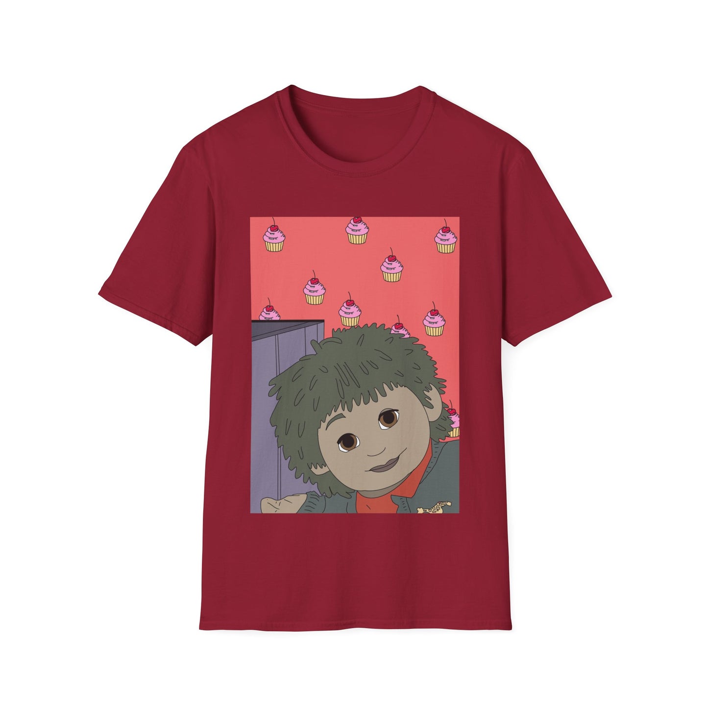Cute Tiny Cake Character T-Shirt — Playful Cupcake Pattern Tee