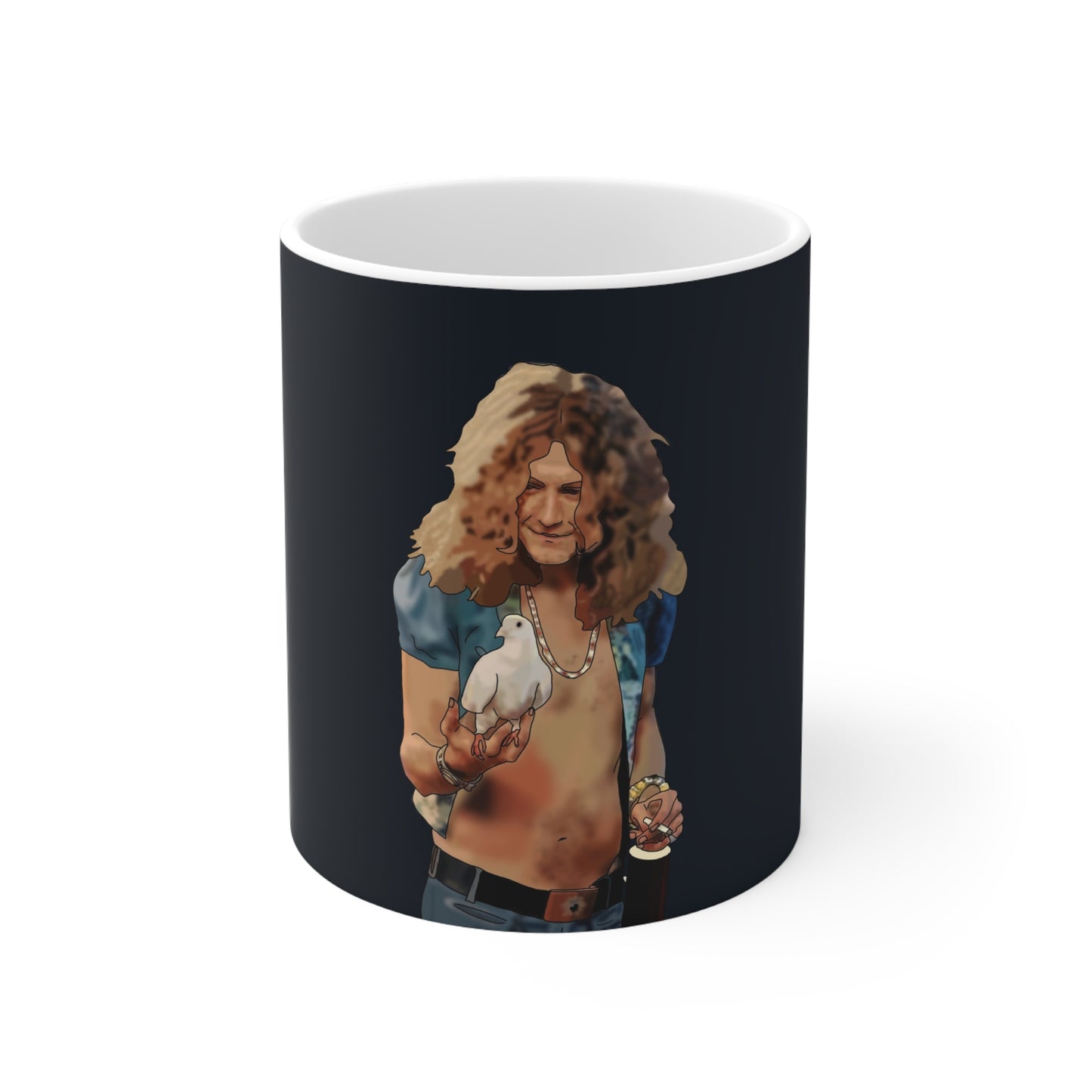 Rober Plant Led Zepplin Rock Icon Portrait Mug — Vintage 70s Music Ceramic Coffee Cup