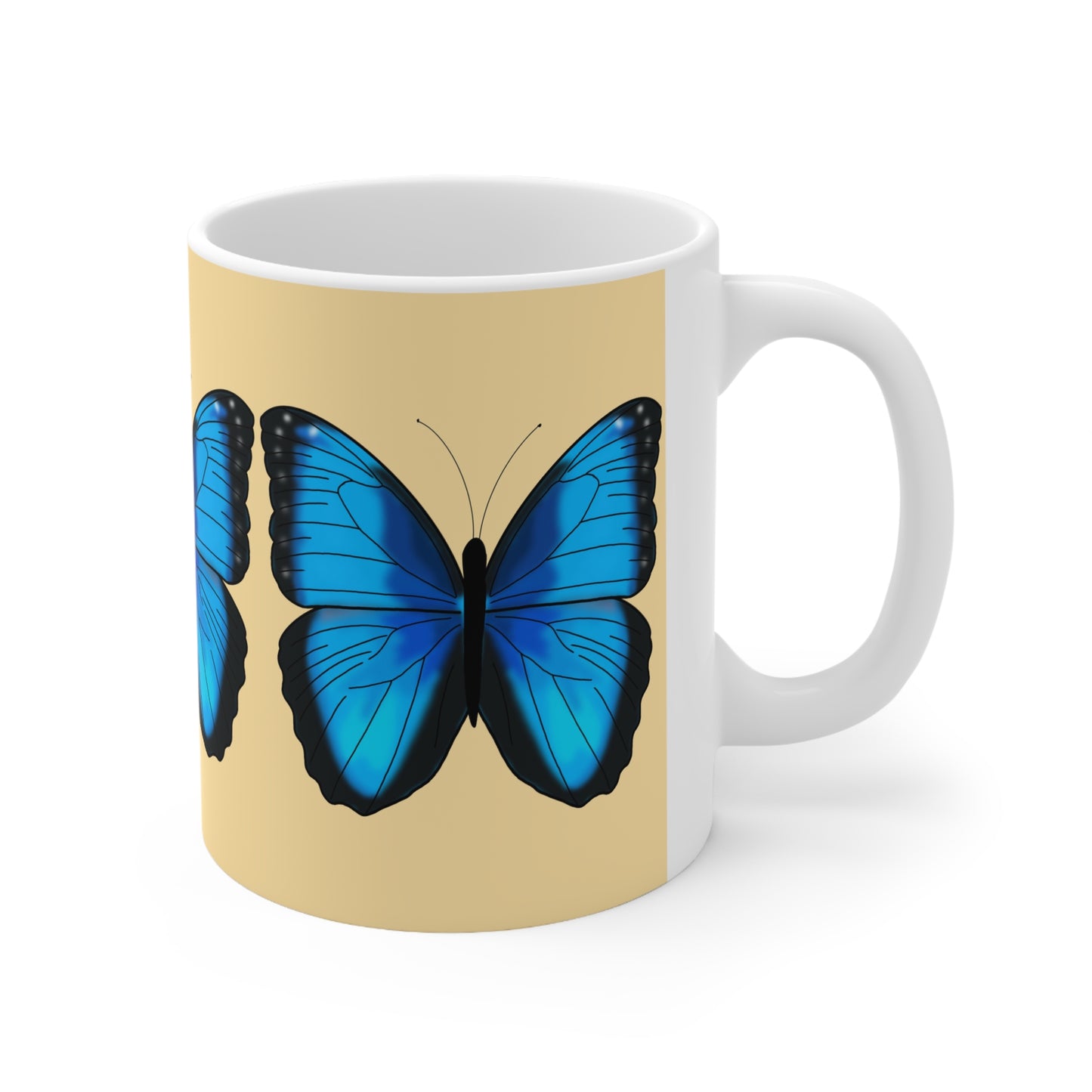 Blue Butterfly Ceramic Coffee Mug —