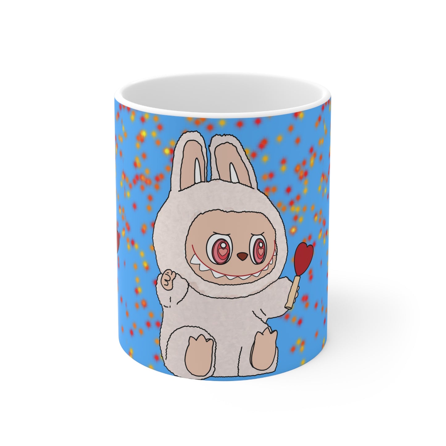 Cute Labubu Monster Mug — Heart Lollipop Ceramic Coffee Cup