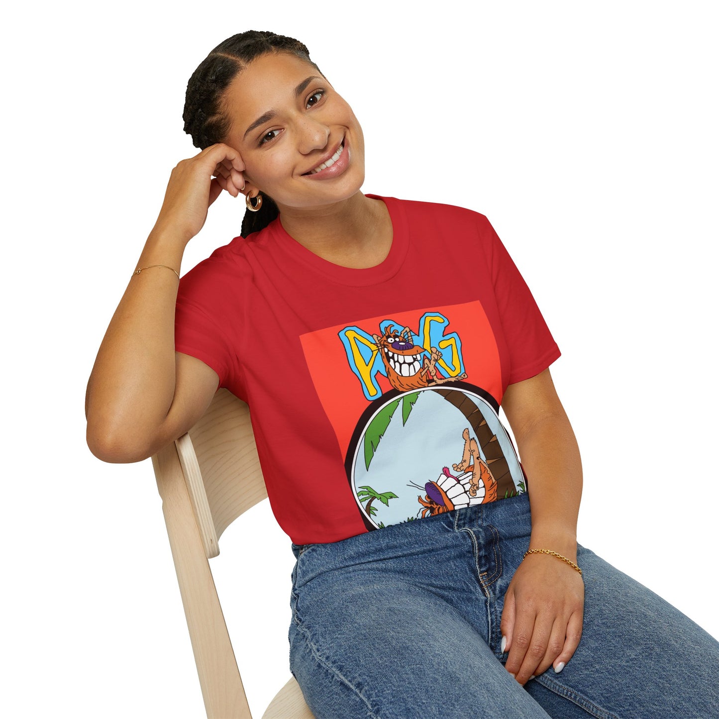 90s T-Shirt — "Pog" Graphic: Relaxing Pog in Hammock Tropical Tee