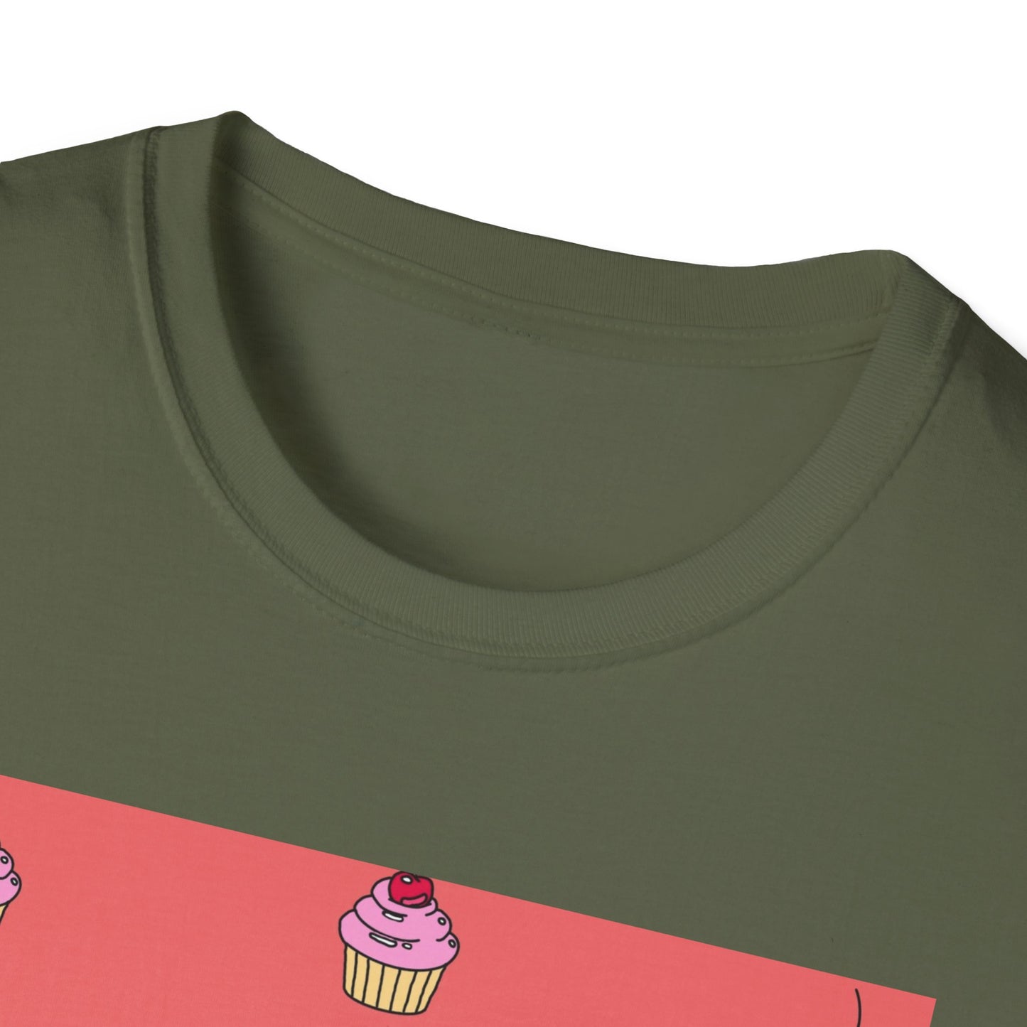 Cute Tiny Cake Character T-Shirt — Playful Cupcake Pattern Tee