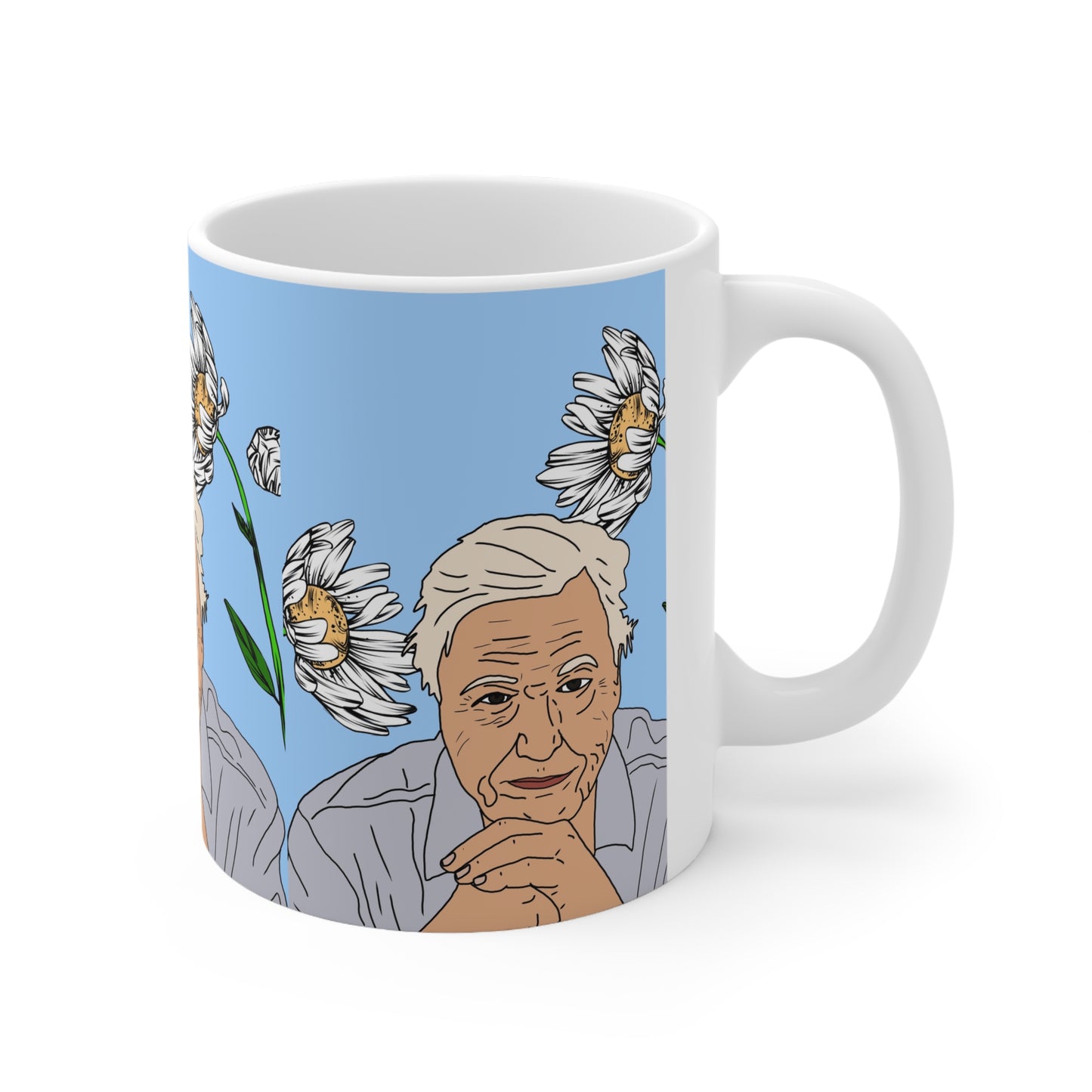 David Attenborough Documentary Icon Mug — Floral Portrait Coffee Cup