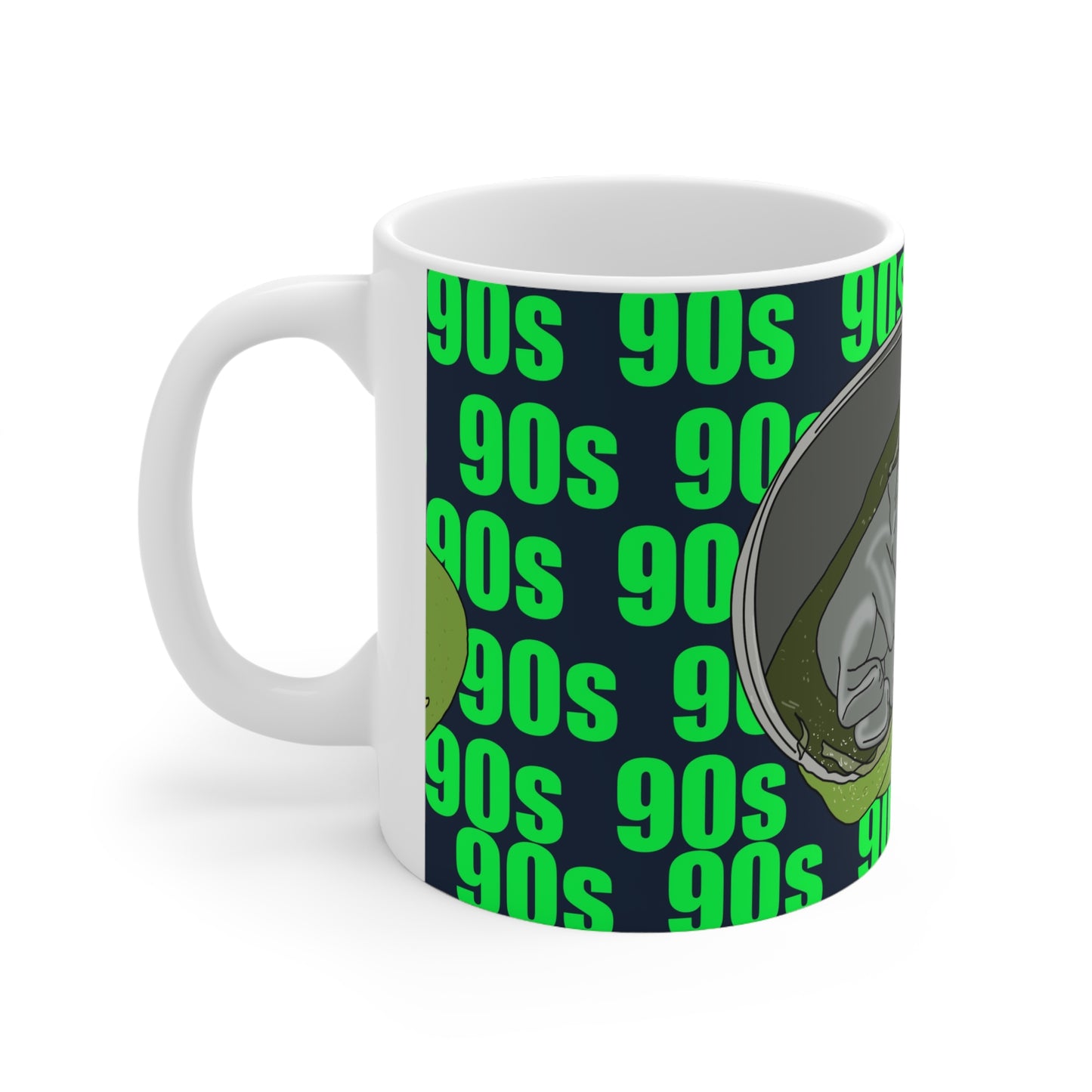 90s Alien Ceramic Coffee Mug — Retro Neon