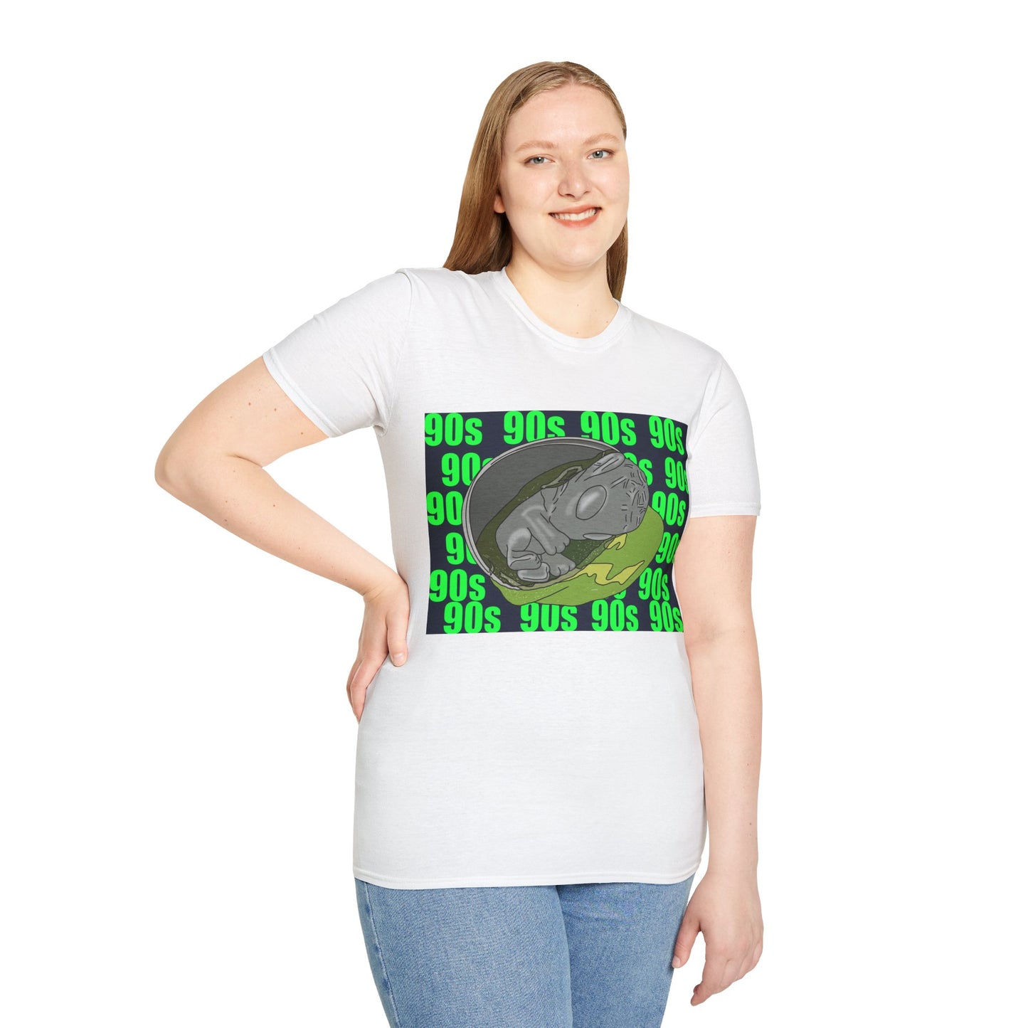 90s Alien Graphic T-Shirt — Retro Neon Skateboard Vibe