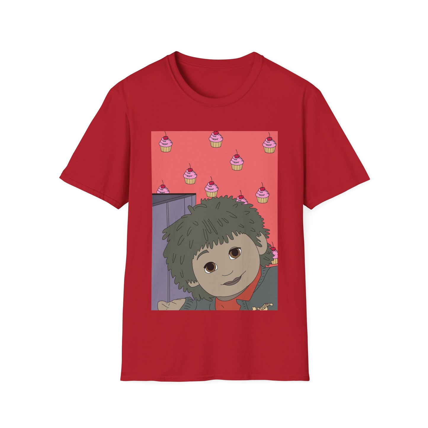 Cute Tiny Cake Character T-Shirt — Playful Cupcake Pattern Tee