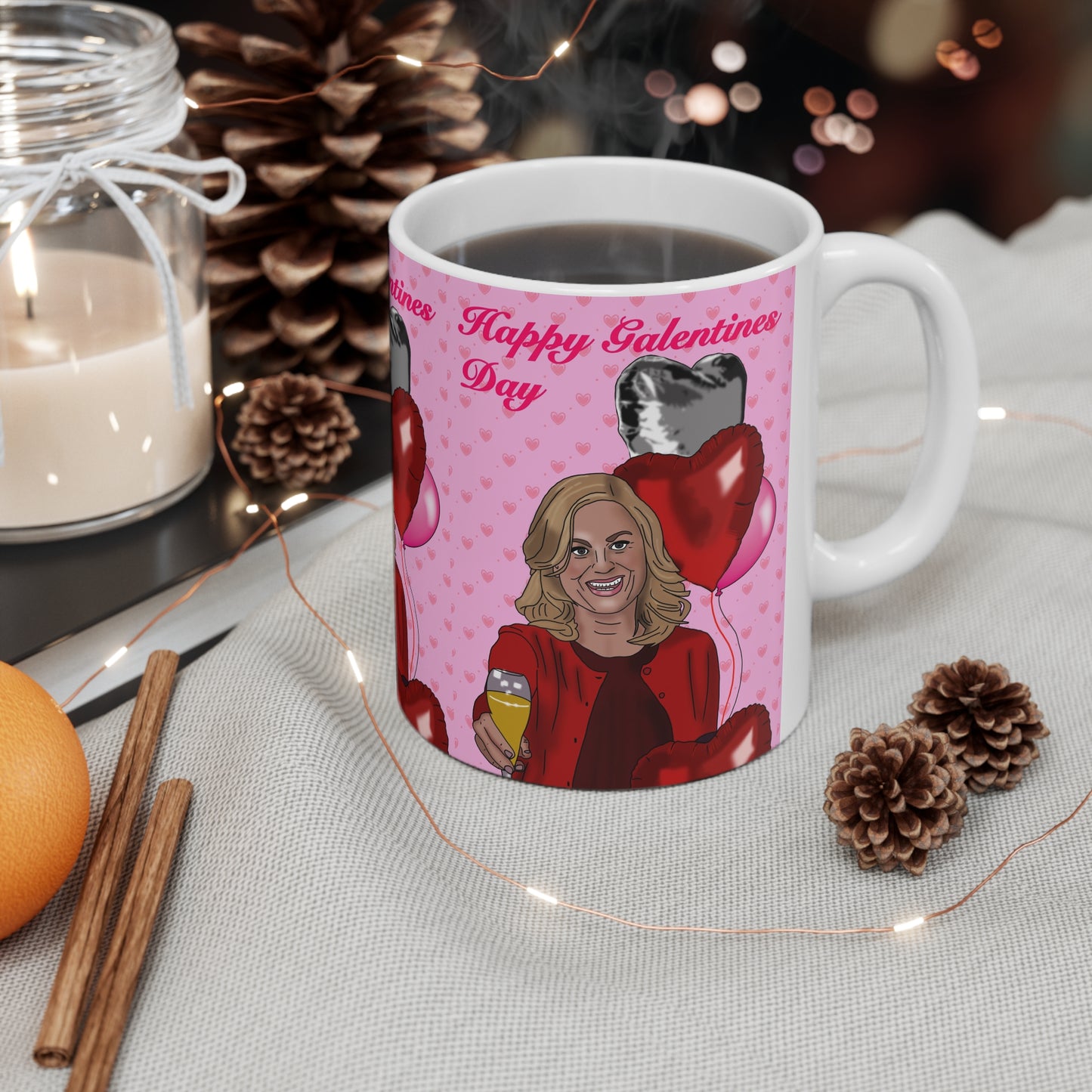 Leslie Knope Parks & Rec Galentines Day Coffee Mug — 'Happy Galentines Day' Ceramic Cup