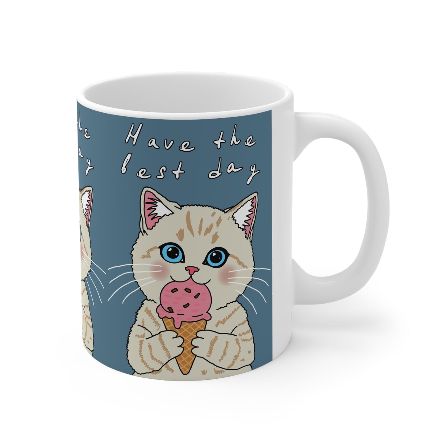 Cute Kitten Ice Cream Mug — “Have the Best Day” Ceramic Coffee Cup