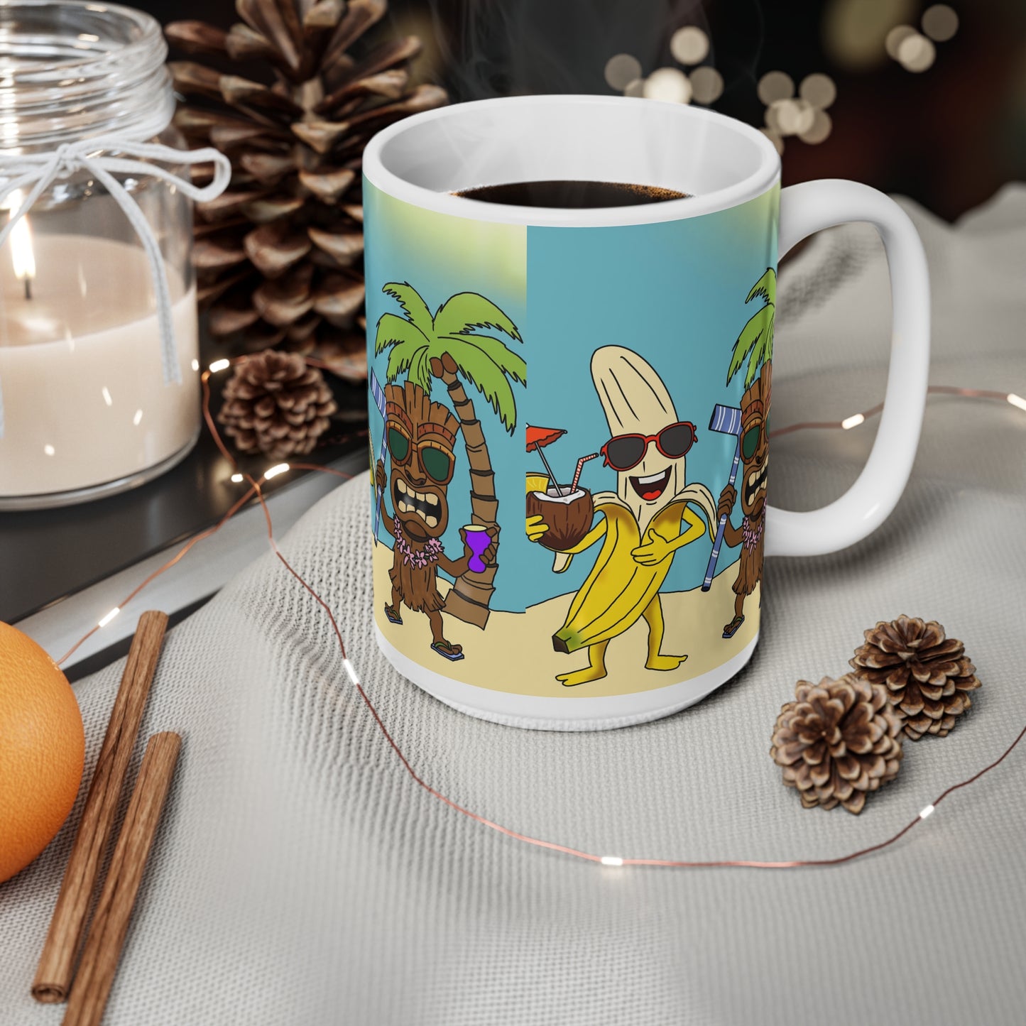 Tropical Banana & Tiki Beach Mug — Funny Summer Coffee Cup (11oz, 15oz)