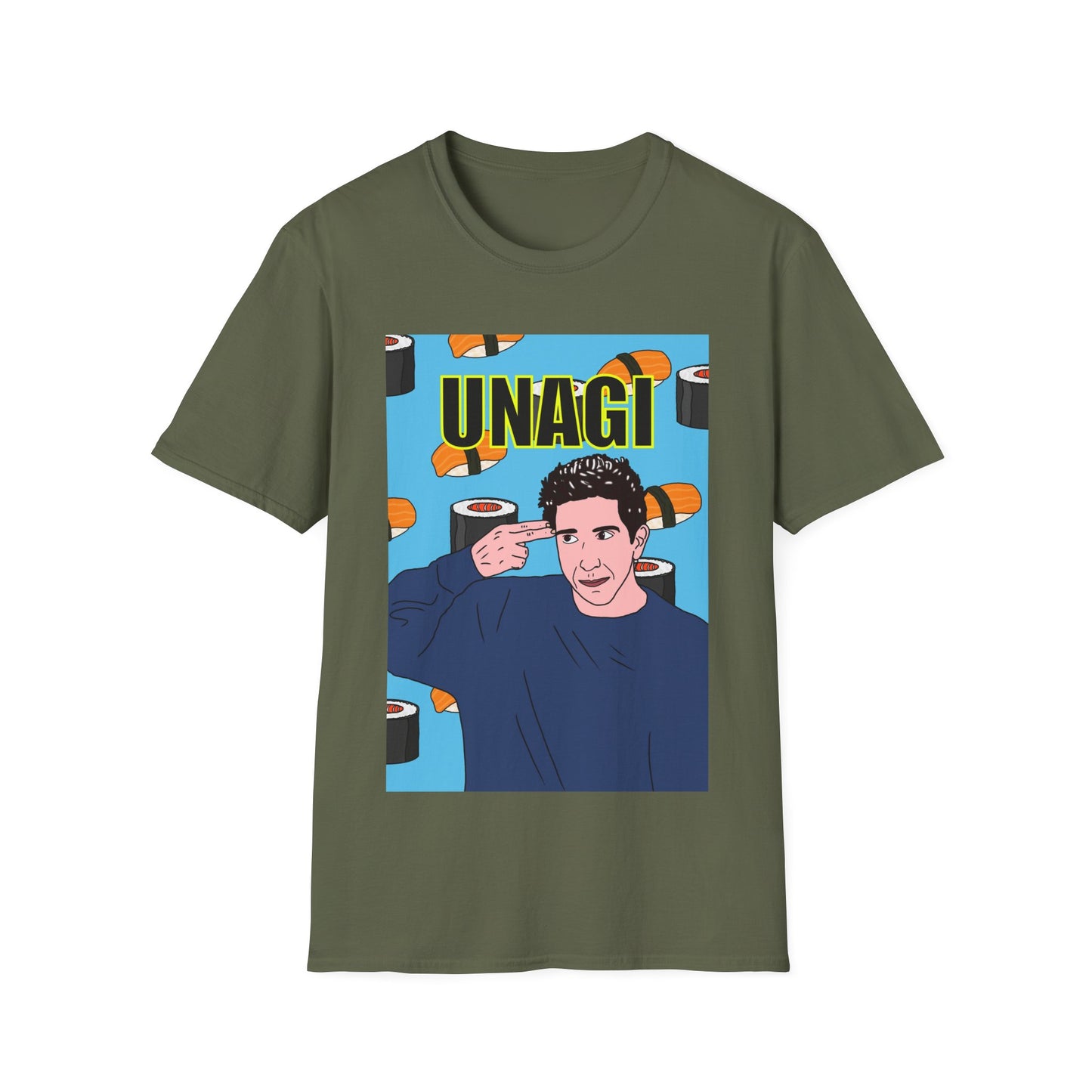 Ross Geller Friends Unagi Graphic T-Shirt — Pop Art Sushi Tee ("UNAGI")