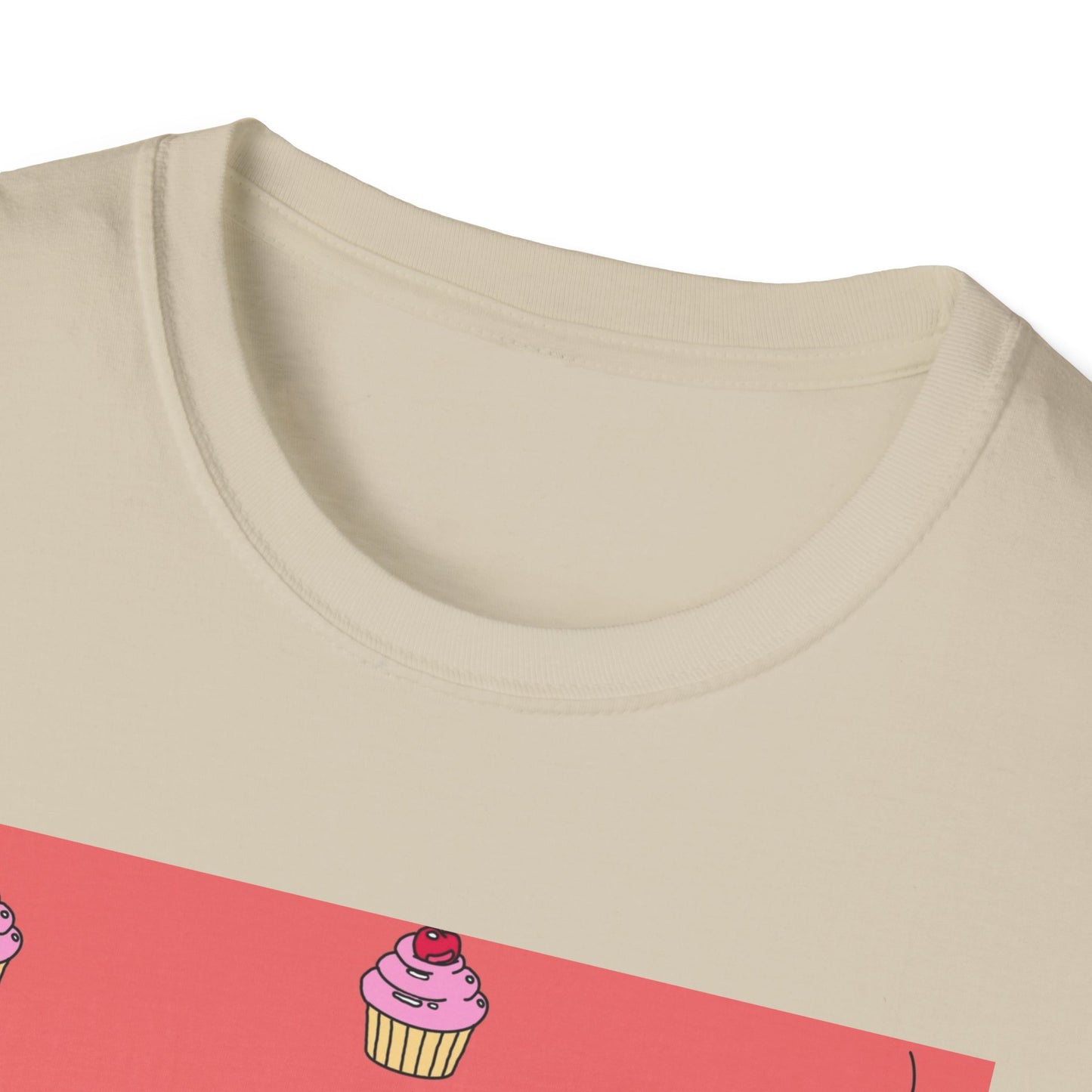 Cute Tiny Cake Character T-Shirt — Playful Cupcake Pattern Tee