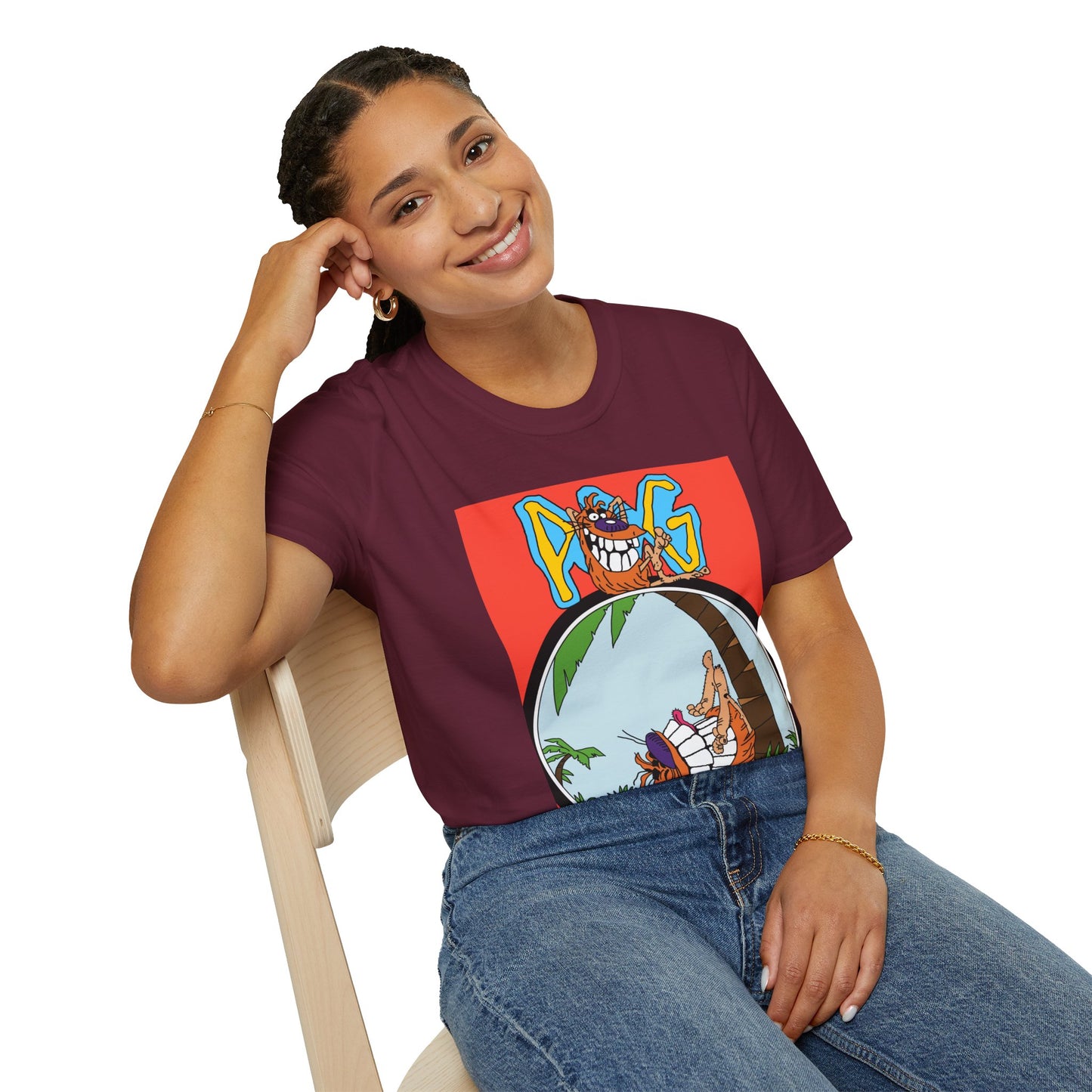 90s T-Shirt — "Pog" Graphic: Relaxing Pog in Hammock Tropical Tee
