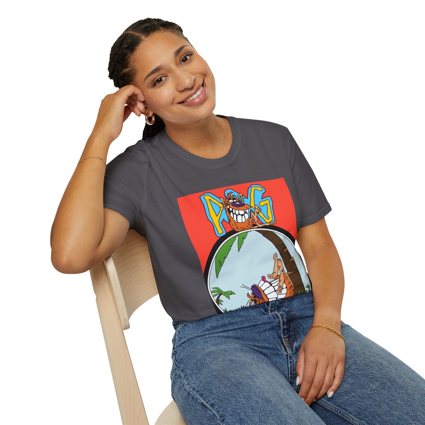 90s T-Shirt — "Pog" Graphic: Relaxing Pog in Hammock Tropical Tee