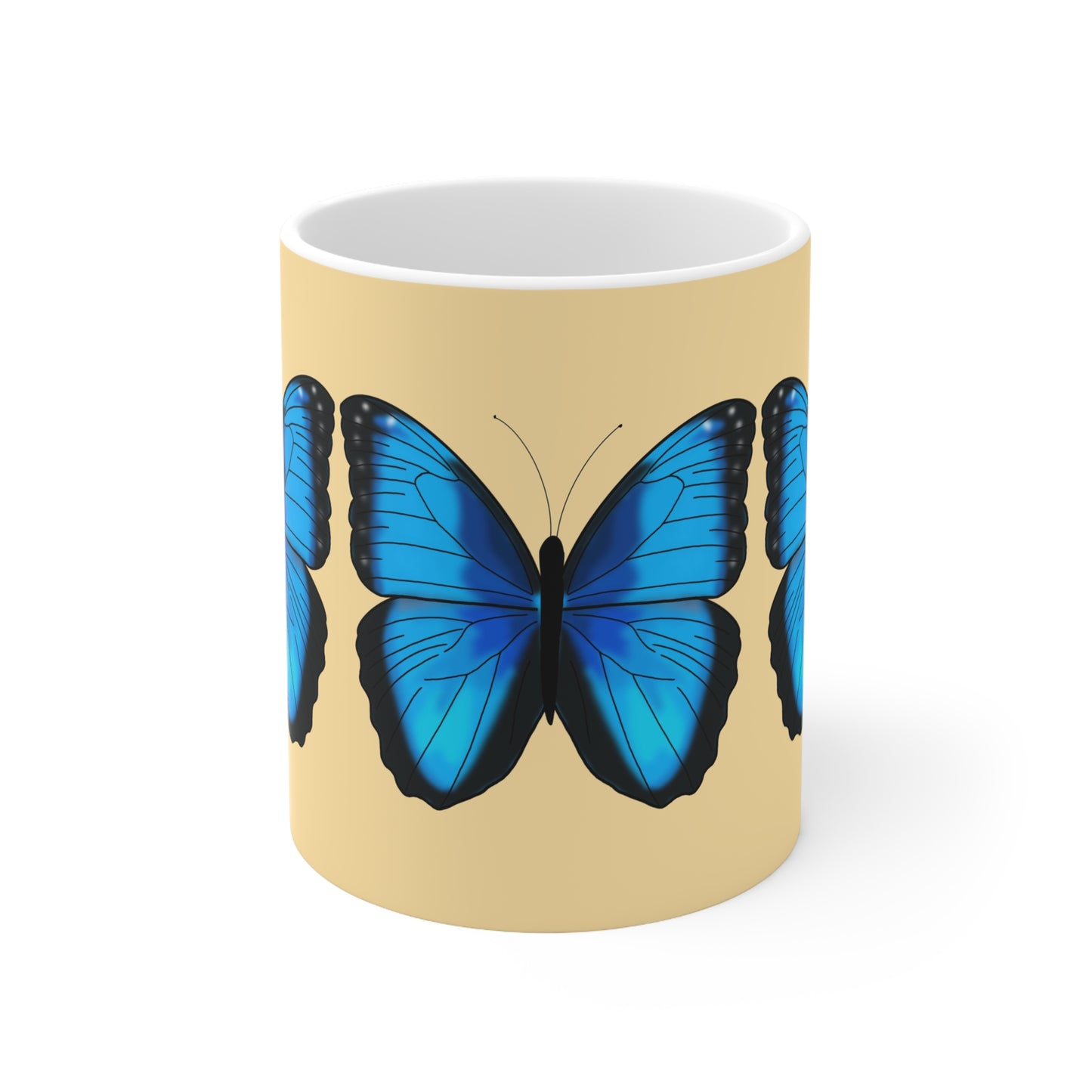 Blue Butterfly Ceramic Coffee Mug —