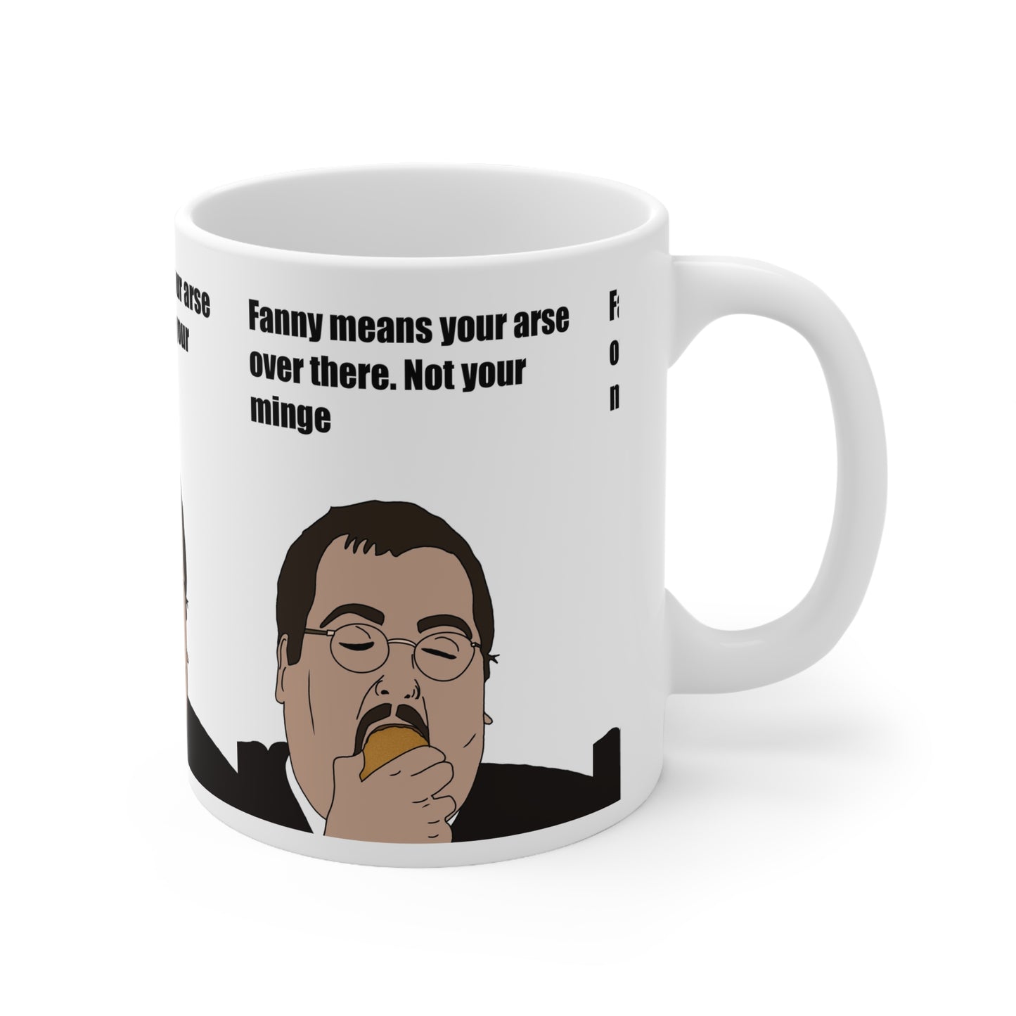 Keith The Office Funny British Slang Coffee Mug — "Fanny Means Your Arse Over There, Not Your Minge" — Novelty Ceramic Tea Cup (11oz, 15oz)