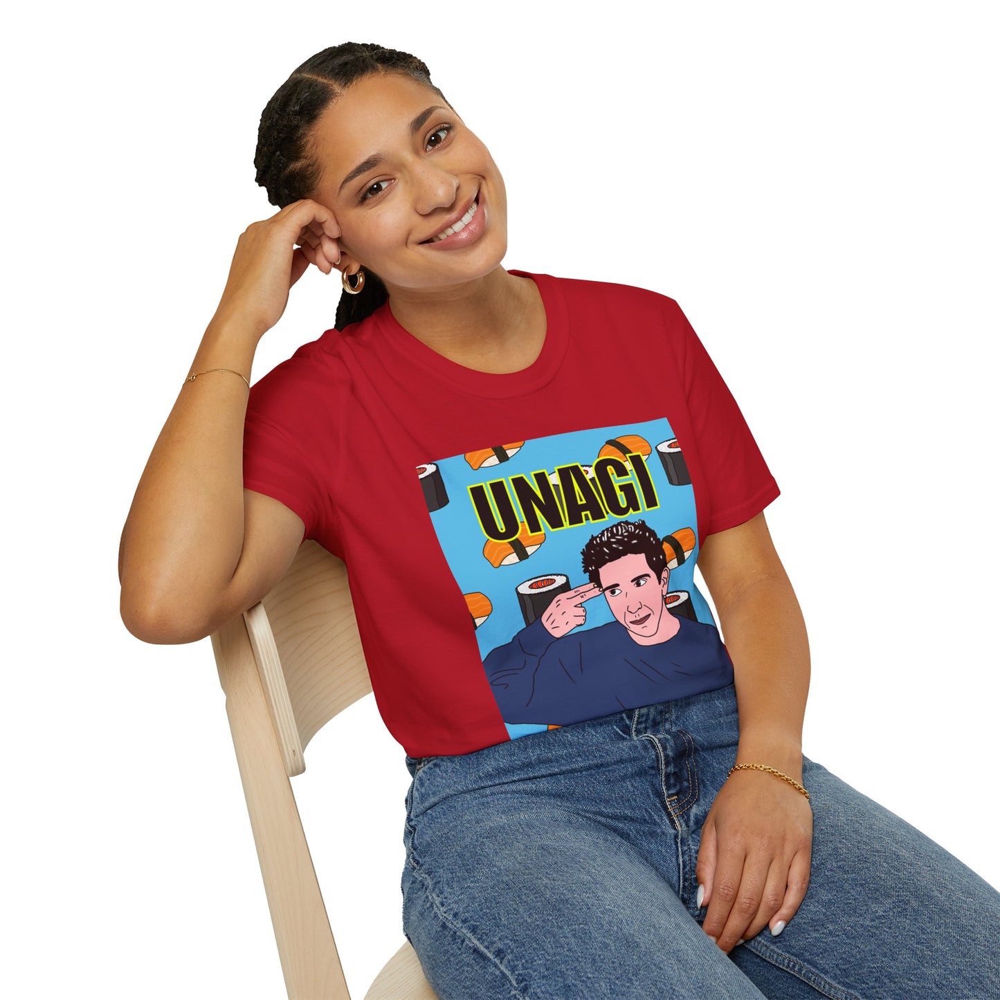 Ross Geller Friends Unagi Graphic T-Shirt — Pop Art Sushi Tee ("UNAGI")