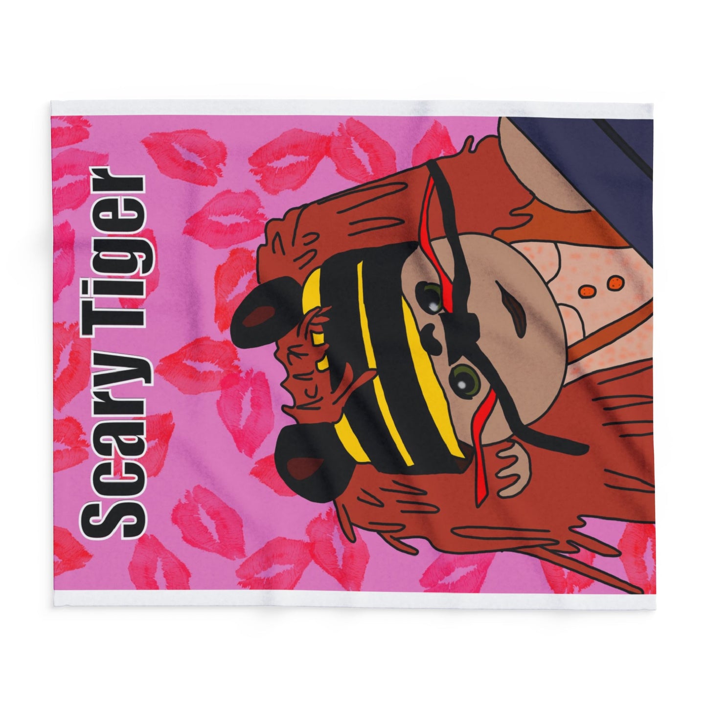 Limited Edition Valentines Day Scary Tiger Pink Kiss-Print Arctic Fleece Blanket