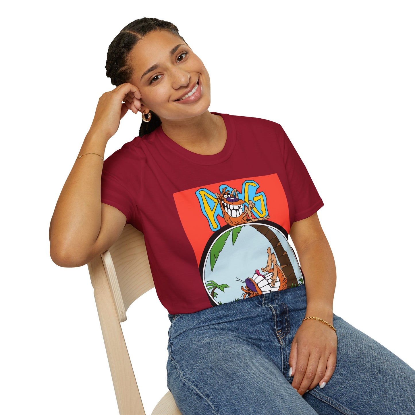 90s T-Shirt — "Pog" Graphic: Relaxing Pog in Hammock Tropical Tee
