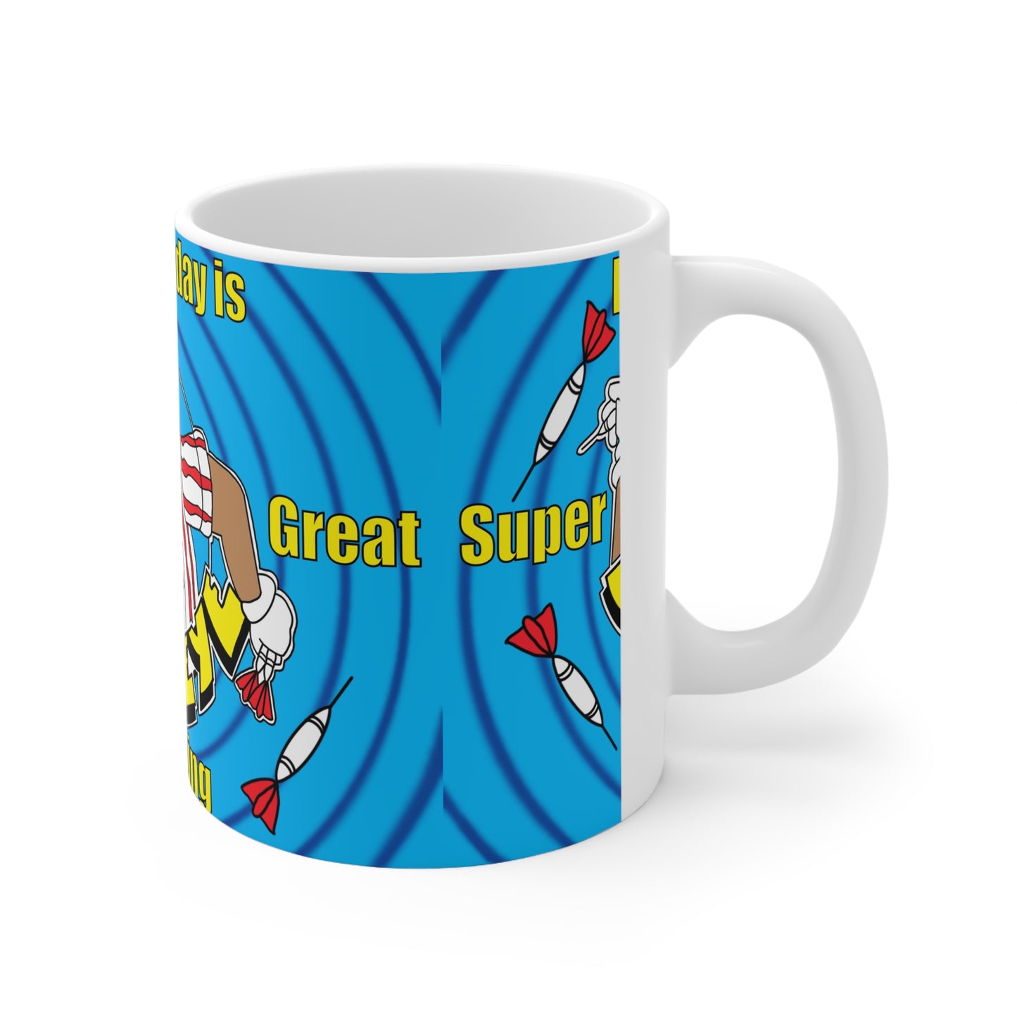 Bullseye Darts Coffee Mug — 'Smashing Bullseye' Retro Cartoon 11oz/15oz Ceramic Mug