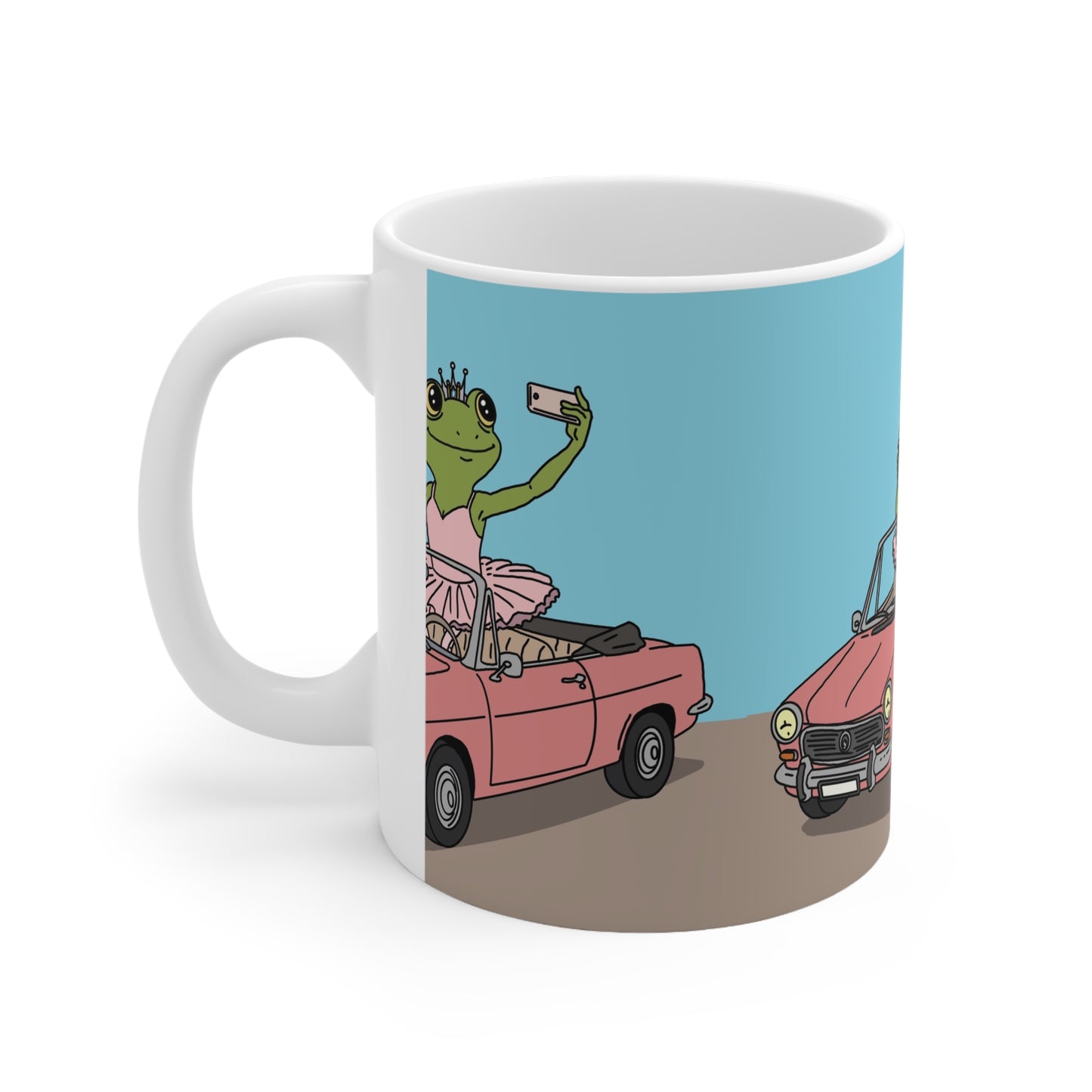 Frog Princess Selfie Mug — Cute Retro Convertible Ceramic Coffee Cup (11oz & 15oz)