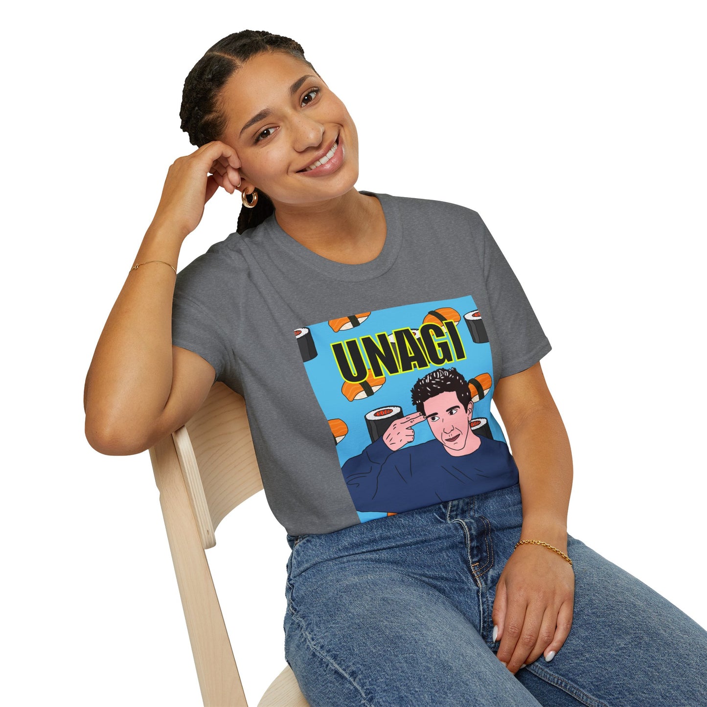 Ross Geller Friends Unagi Graphic T-Shirt — Pop Art Sushi Tee ("UNAGI")