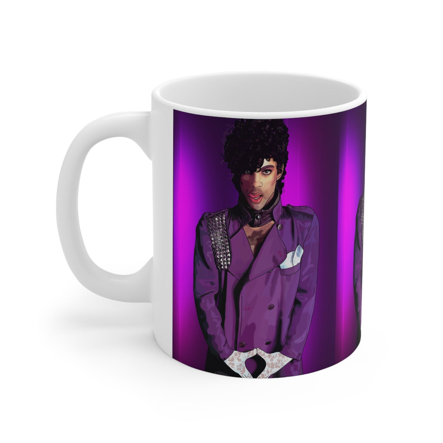 Purple Icon Prince Portrait Mug — Retro Glam Rock Ceramic Coffee Cup