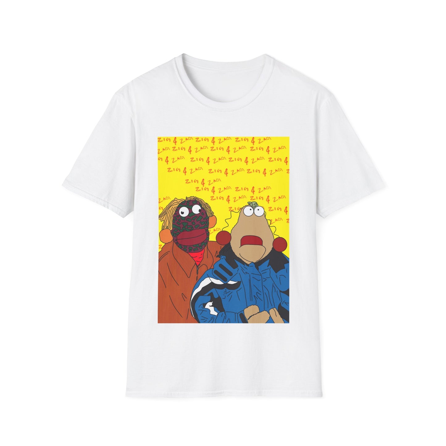 Zig & Zag 90s Graphic T-Shirt — Colorful Puppet Duo Pop Art Tee