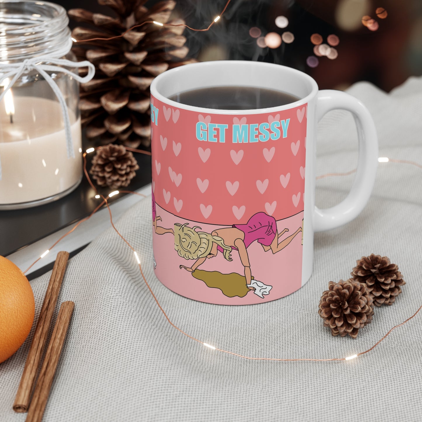 Get Messy Coffee Mug — Funny Pink Hen Doo Mug