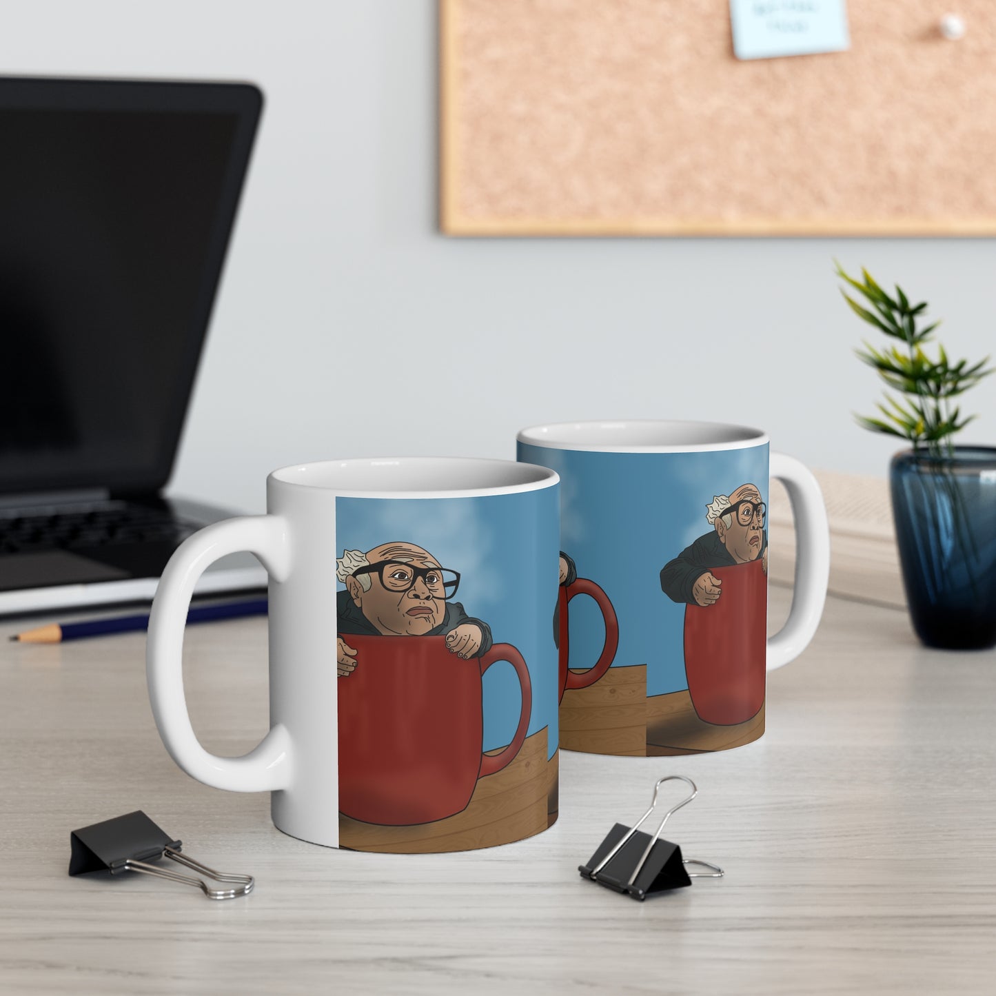 Danny Divito Ceramic Coffee Mug — Funny Man-in-Cup Illustration