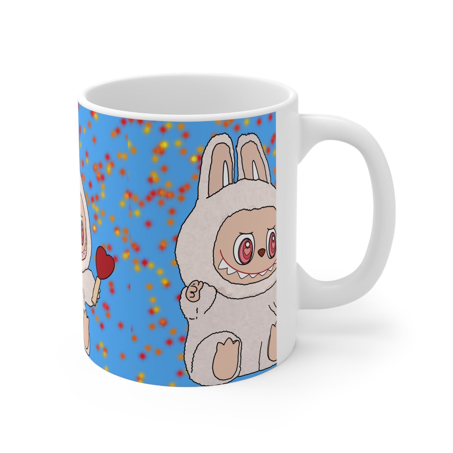 Cute Labubu Monster Mug — Heart Lollipop Ceramic Coffee Cup