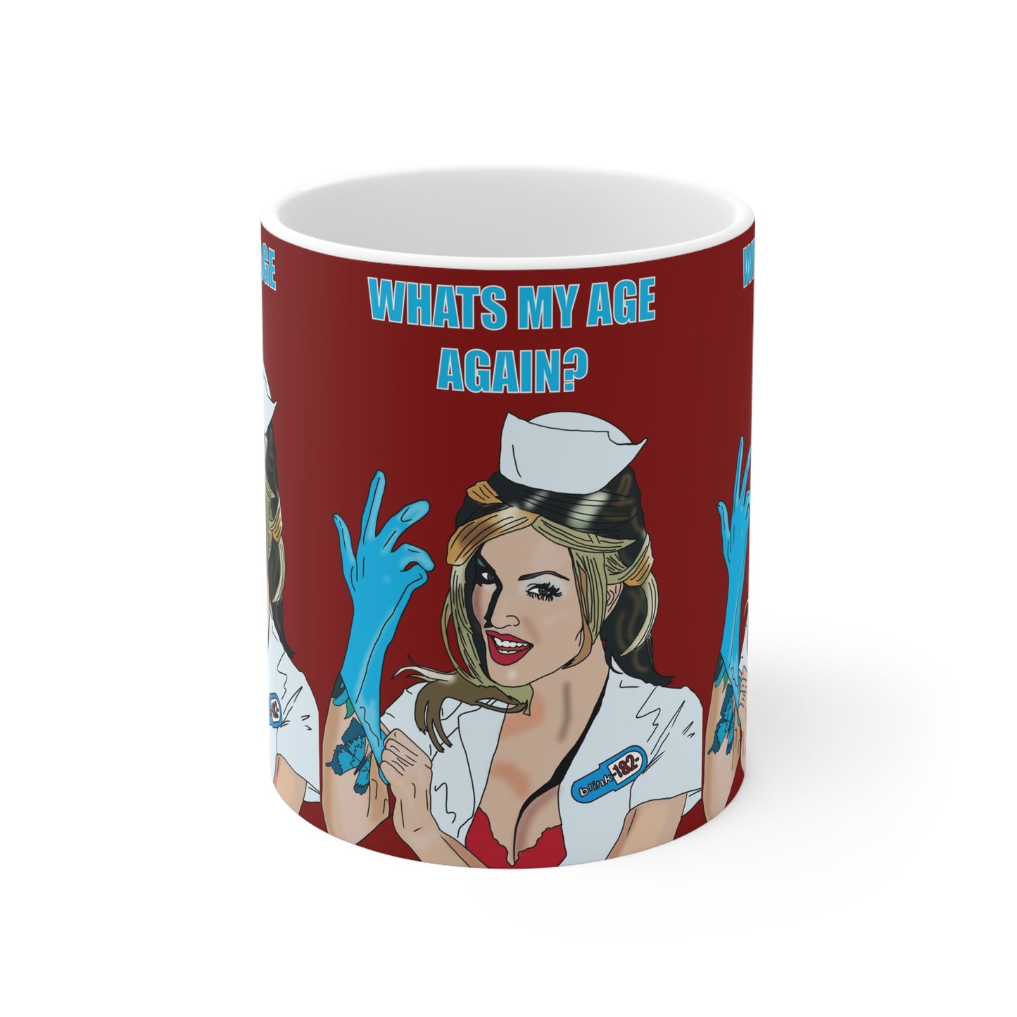 Blink 182 Whats My Age Again? Nurse Pinup Ceramic Coffee Mug - Funny Retr.